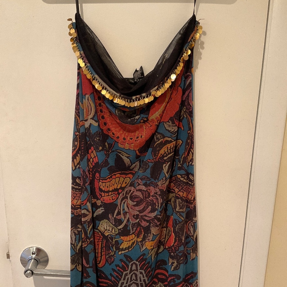 Vivienne Tam Sheer Nylon Strapless Butterfly Dress